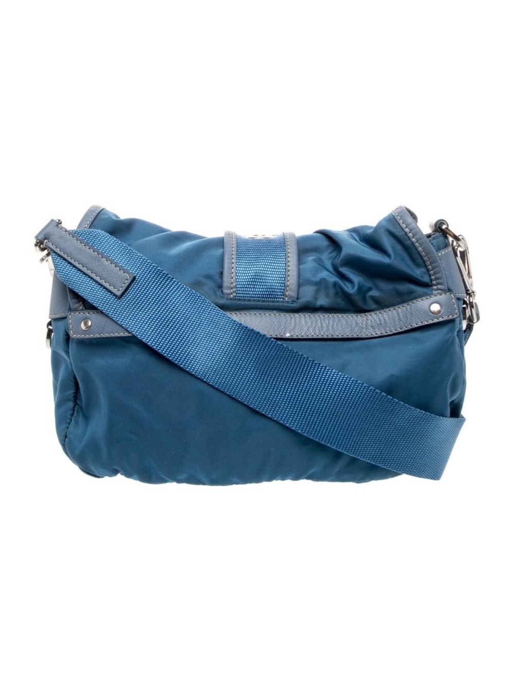 Prada Teal-Blue Nylon Shoulder Bag with Buckle Strap - Picture 4 of 7